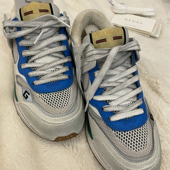Gucci Ultrapace White/ Blue/Silver Sz 7.5 592348-02JM0-9089 - Picture 8 of 11